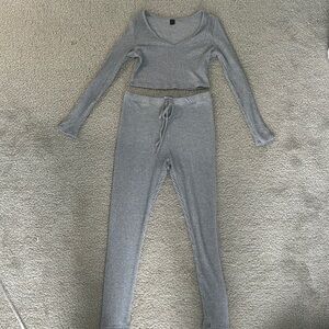 SHEIN Light Gray Knit Lounge 2 Piece Set